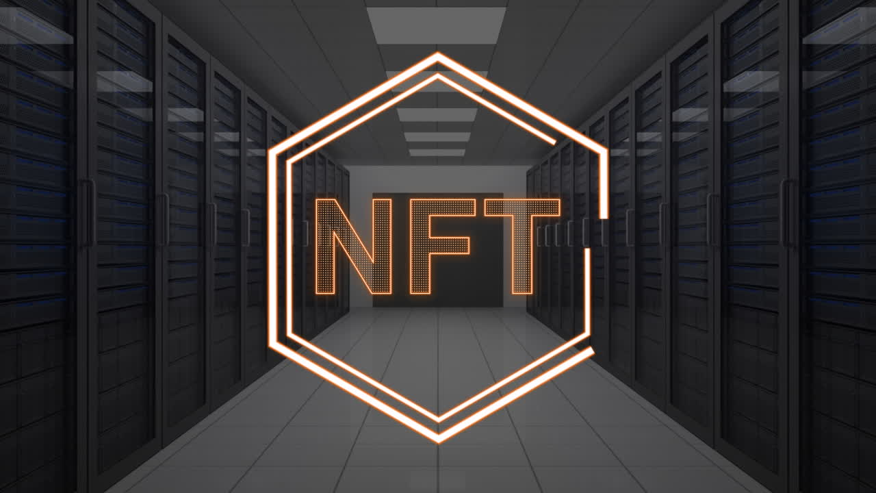 Animation of nft in hexagon over servers