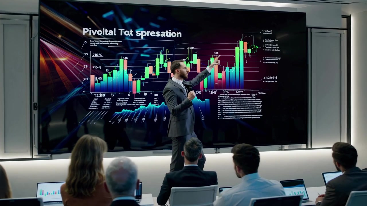 Business Professional Giving a Financial Presentation to a Team