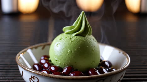 matcha ice cream with red beans