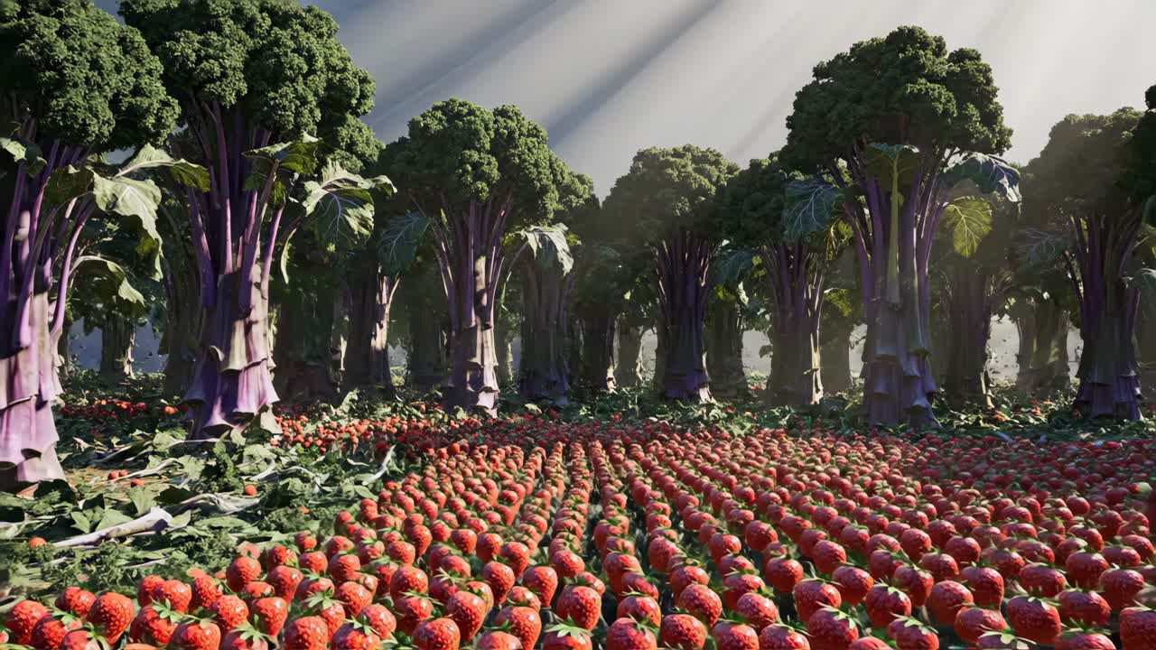 Strawberry Field with Unusual Trees