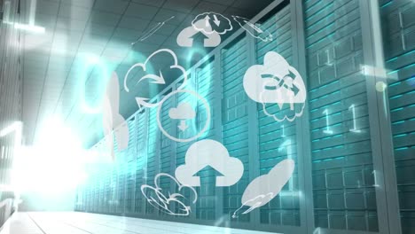 different cloud icons and binary codes