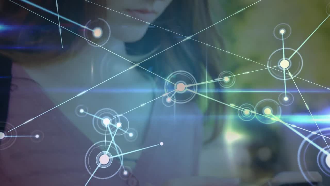 Animation of network of connections over women using smartphone