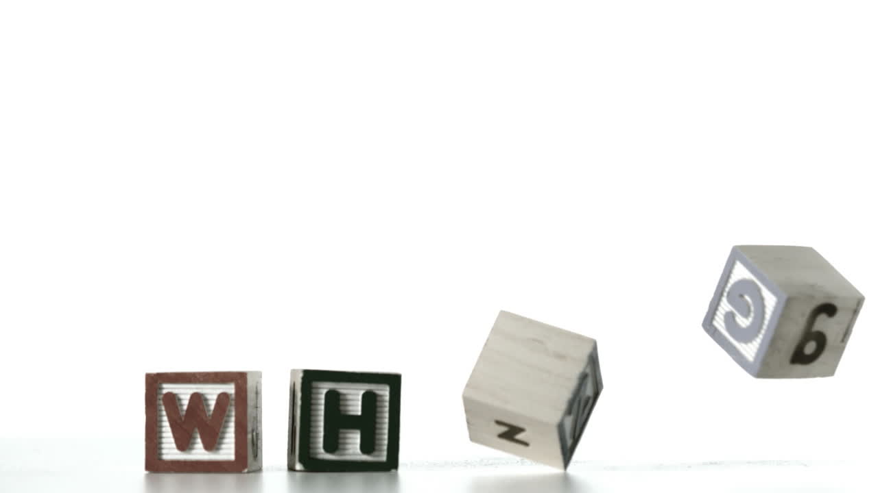 What spelled out in block letters falling down