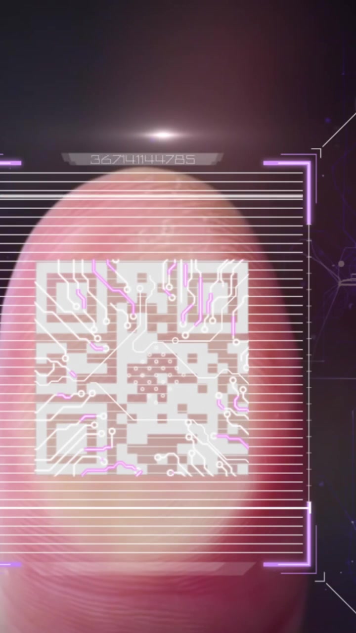Animation of data processing and qr code over server room