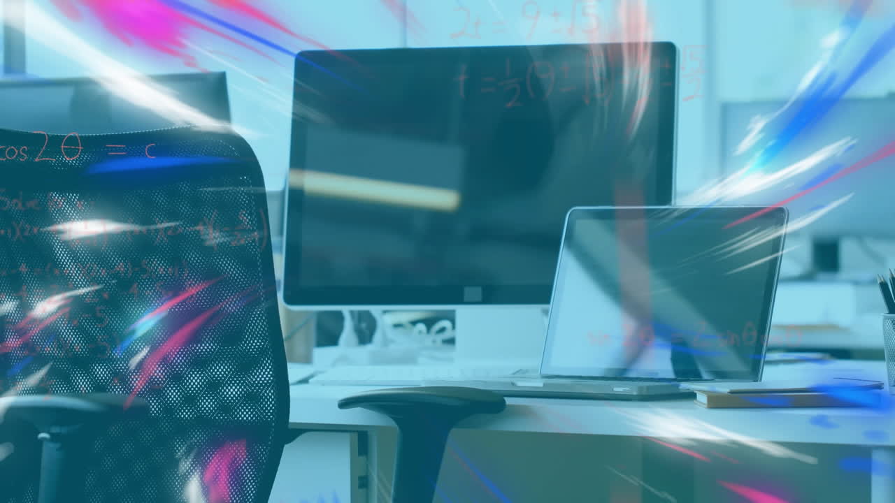 사업가 사무실에서 수학 수식의 애니메이션