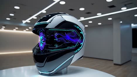 futuristic vr helmet with hud display