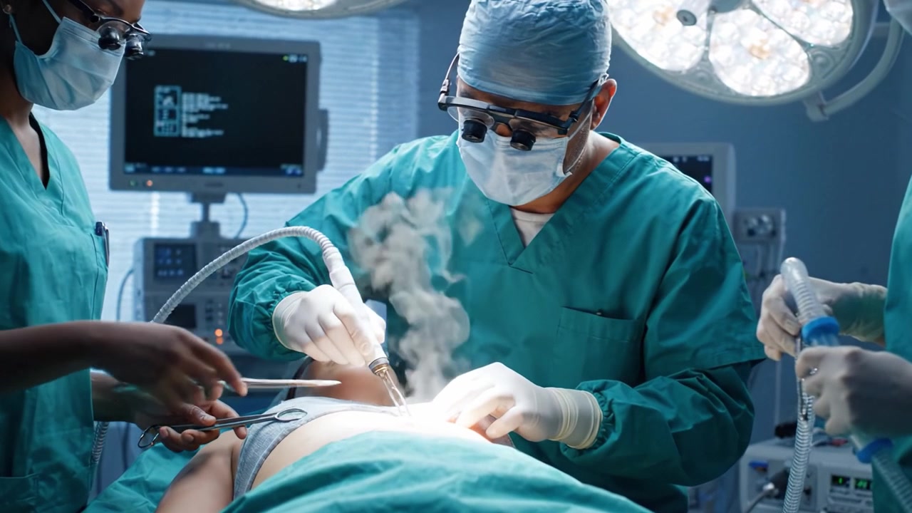 In the Operating Room: A Surgical Team Performs a Precision Procedure Under Sterile Conditions, Highlighting the Focus and Skill of Medical Professionals in Action