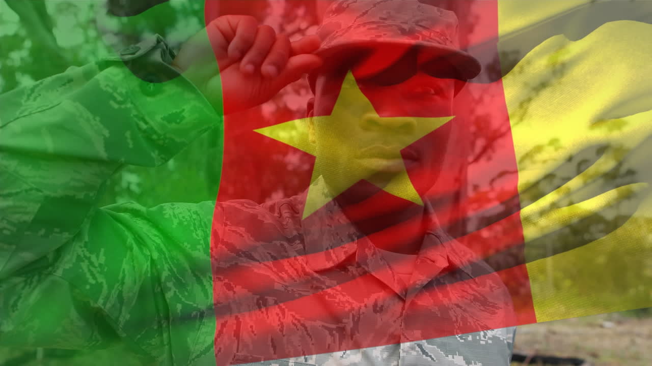 아프리카계 미국인 남성 군인 위에 카메룬의 발의 애니메이션