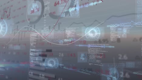 Animation-Einer-Leuchtenden-Benutzeroberfläche-Mit-Diagrammen,-Informationen-Und-Statistiken-Auf-Dunklem-Hintergrund