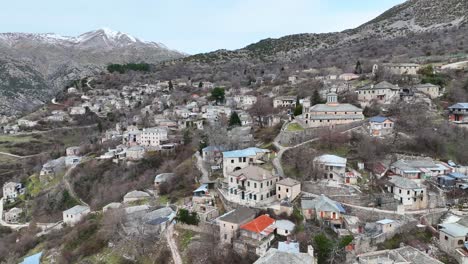 Aerial footage over Kalarites village in Epirus, Greece
