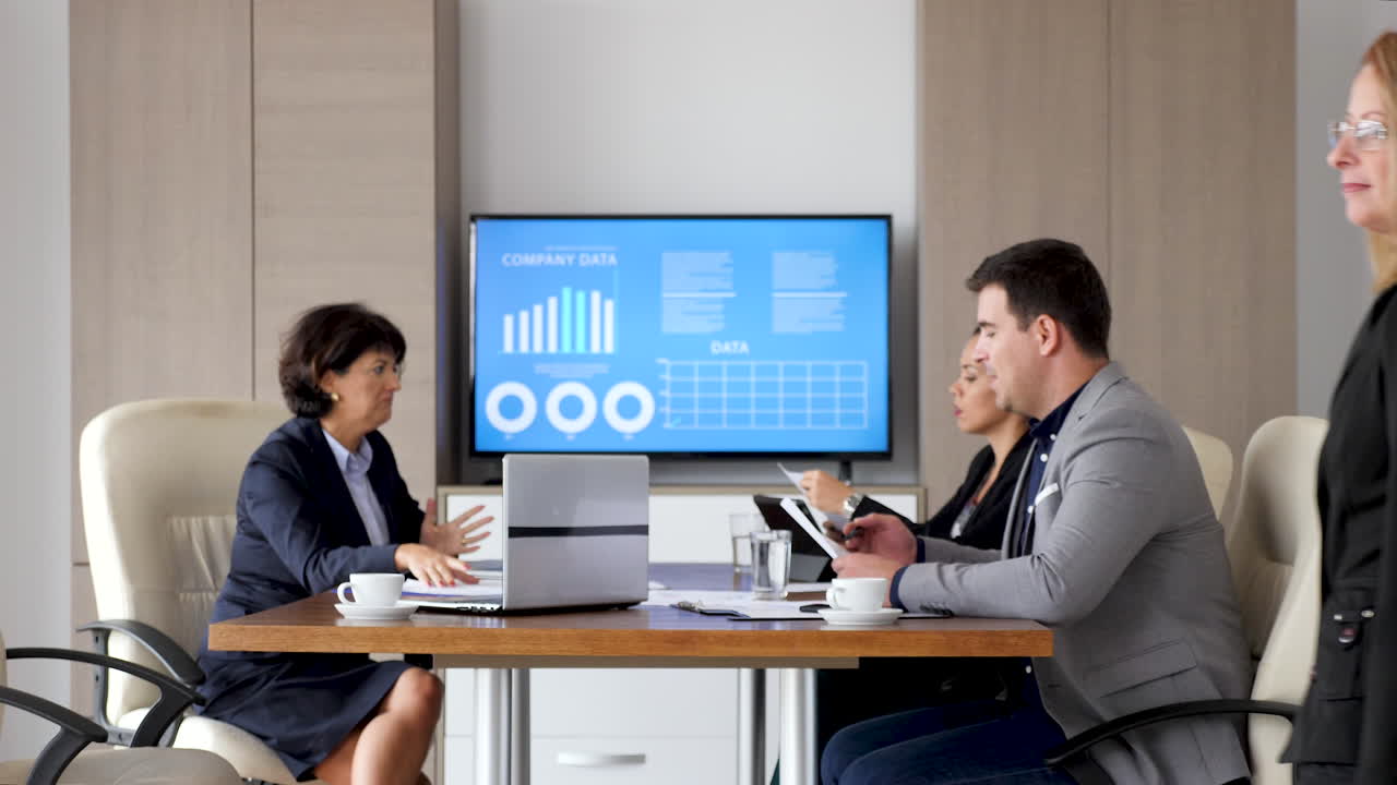 Business Meeting with Company Data Presentation