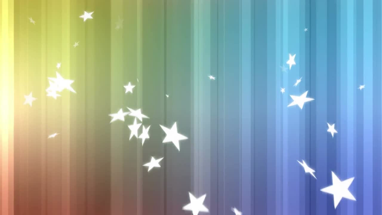 다채로운 디지털 배경 위에 떠다니는  ⁇  별들의 애니메이션