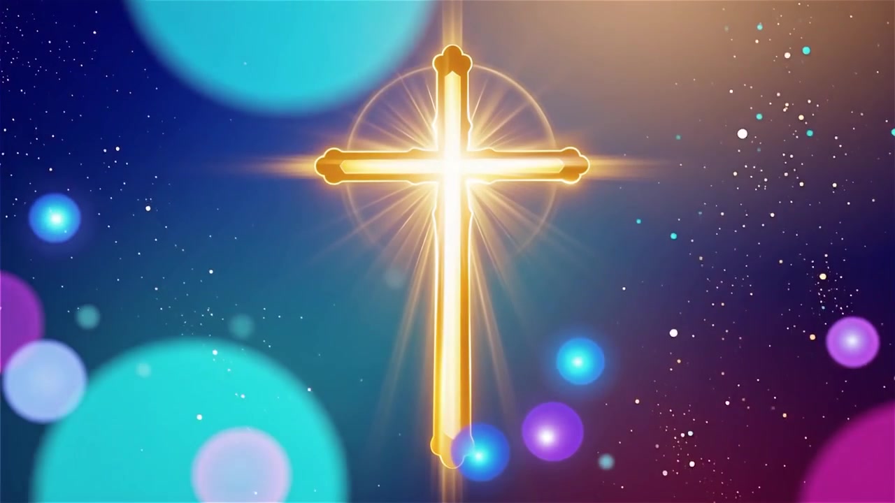 キリスト教の十字架と神聖な光が輝く礼拝用背景。