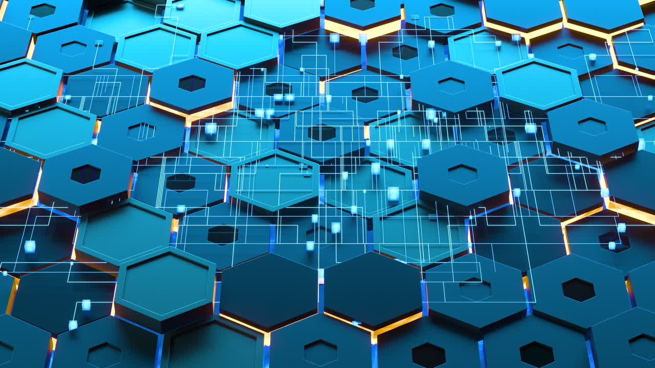 fondo de cubos hexagonales brillantes, ciberespacio de alta tecnología, renderización en 3d.