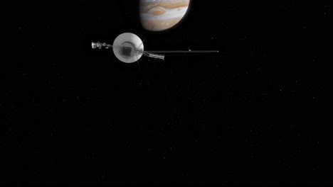 Voyager-1-Se-Dirige-Hacia-Júpiter,-El-Gigante-Gaseoso,-Para-Tomar-Fotografías-Mientras-La-Cámara-Se-Desplaza-Hacia-Arriba-Para-Revelar-4k