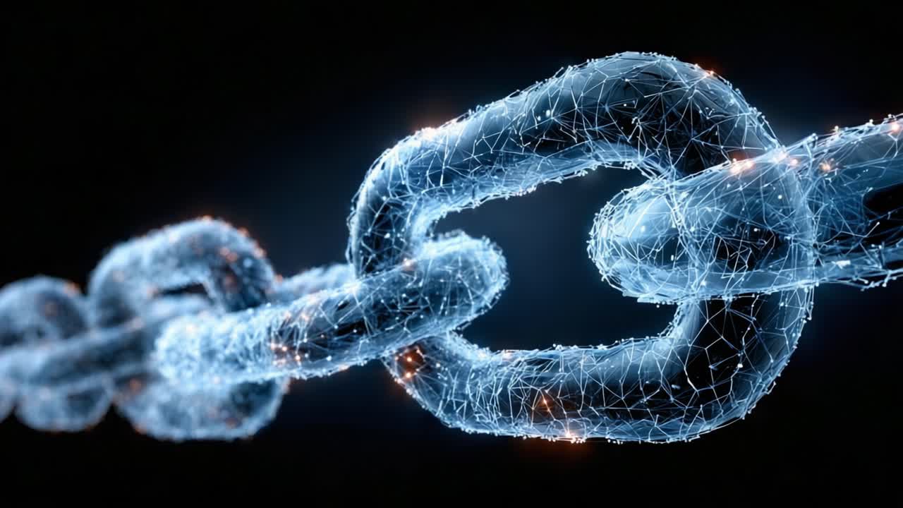 A Beautiful Representation of the Concept of Connection: Glowing Links and Digital Chain in a Dark Background Highlighting the Fusion of Technology and Unity