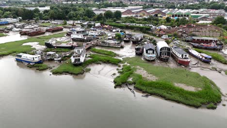 house boats on river medway rochester uk drone,aerial