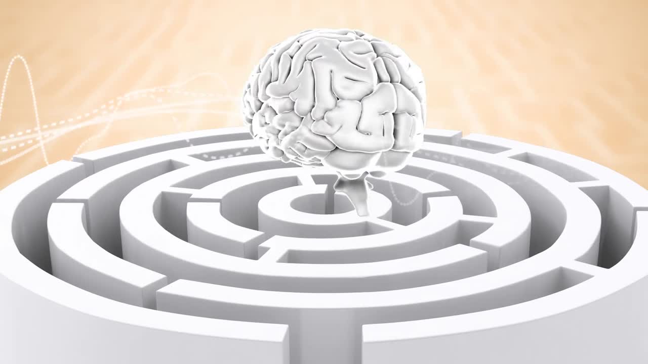 미로와 선 위의 디지털 뇌의 애니메이션