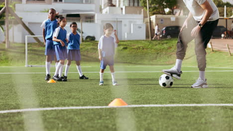 soccer, kids kicking and training for game