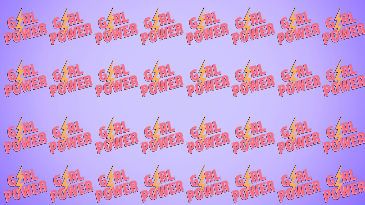 animación de múltiples textos de poder de las niñas, sobre un fondo azul