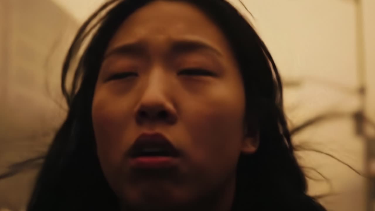 A Captivating Journey Through Unseen Chaos: Embracing the Emotions of a Woman in a Dystopian Atmosphere with Striking Color Palettes and Mysterious Surroundings