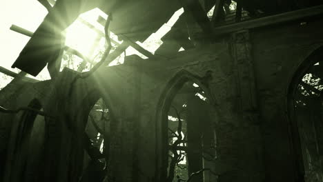 light streaming through ruined church windows