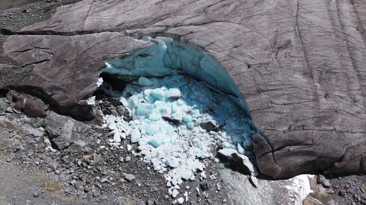 Cracked turquoise glacier ice in Morteratsch, serene and majestic nature