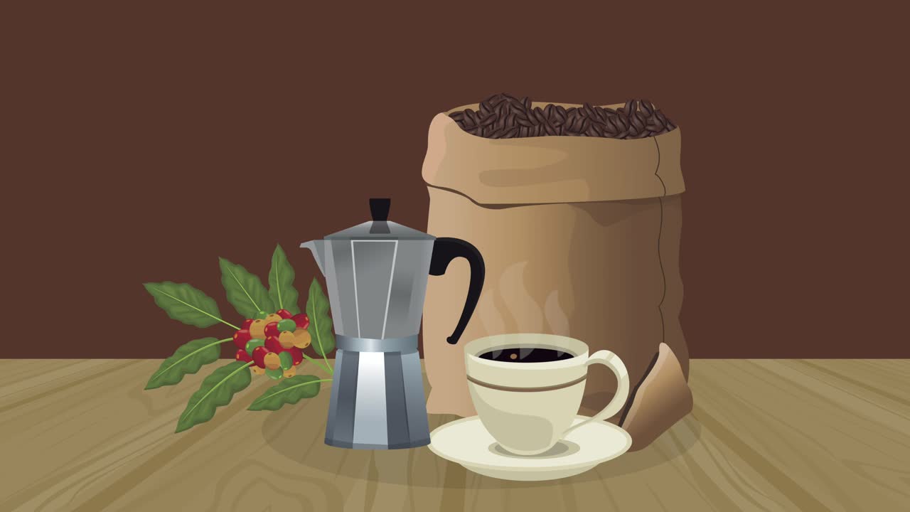 delicioso saco de café con animación de taza