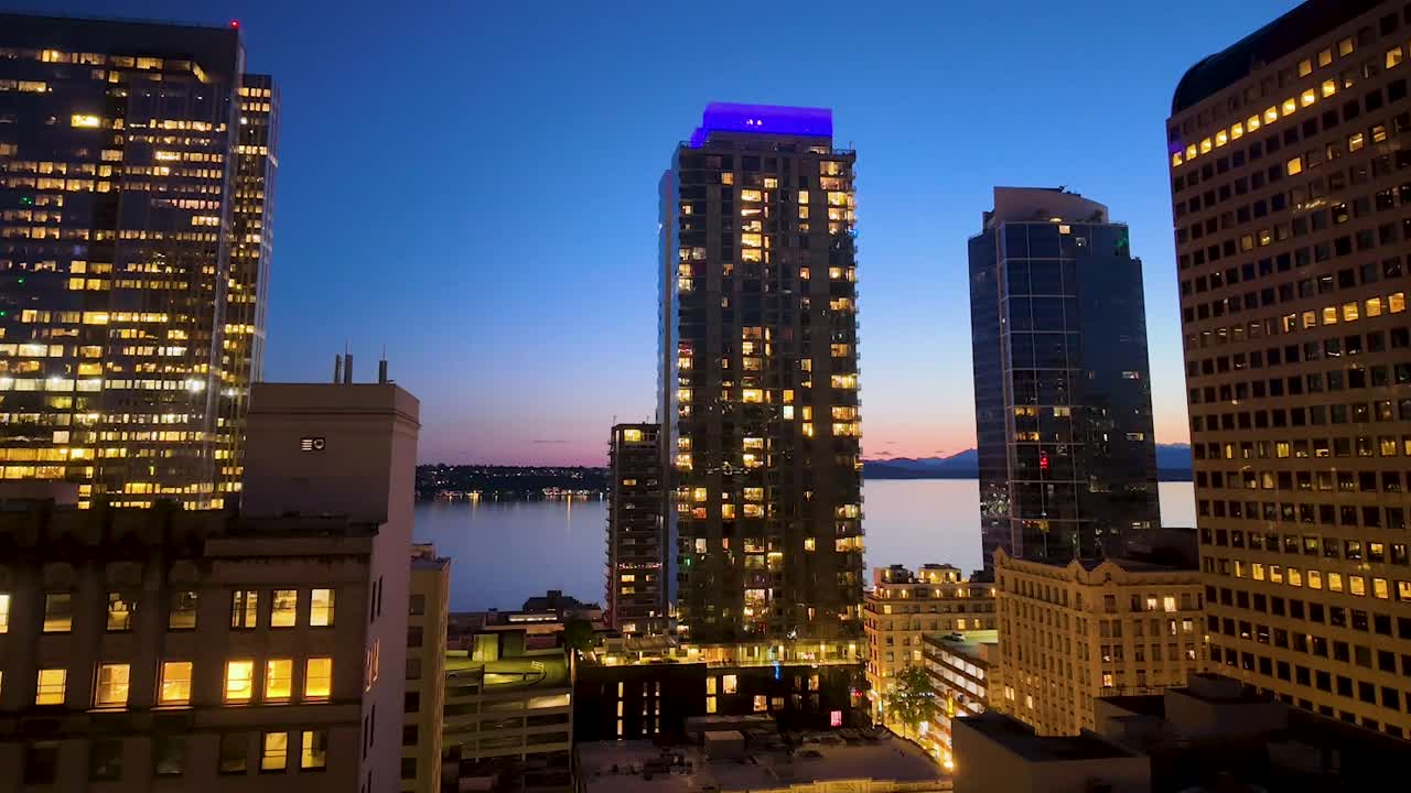 Downtown Seattle City Buildings Evening Timelapse