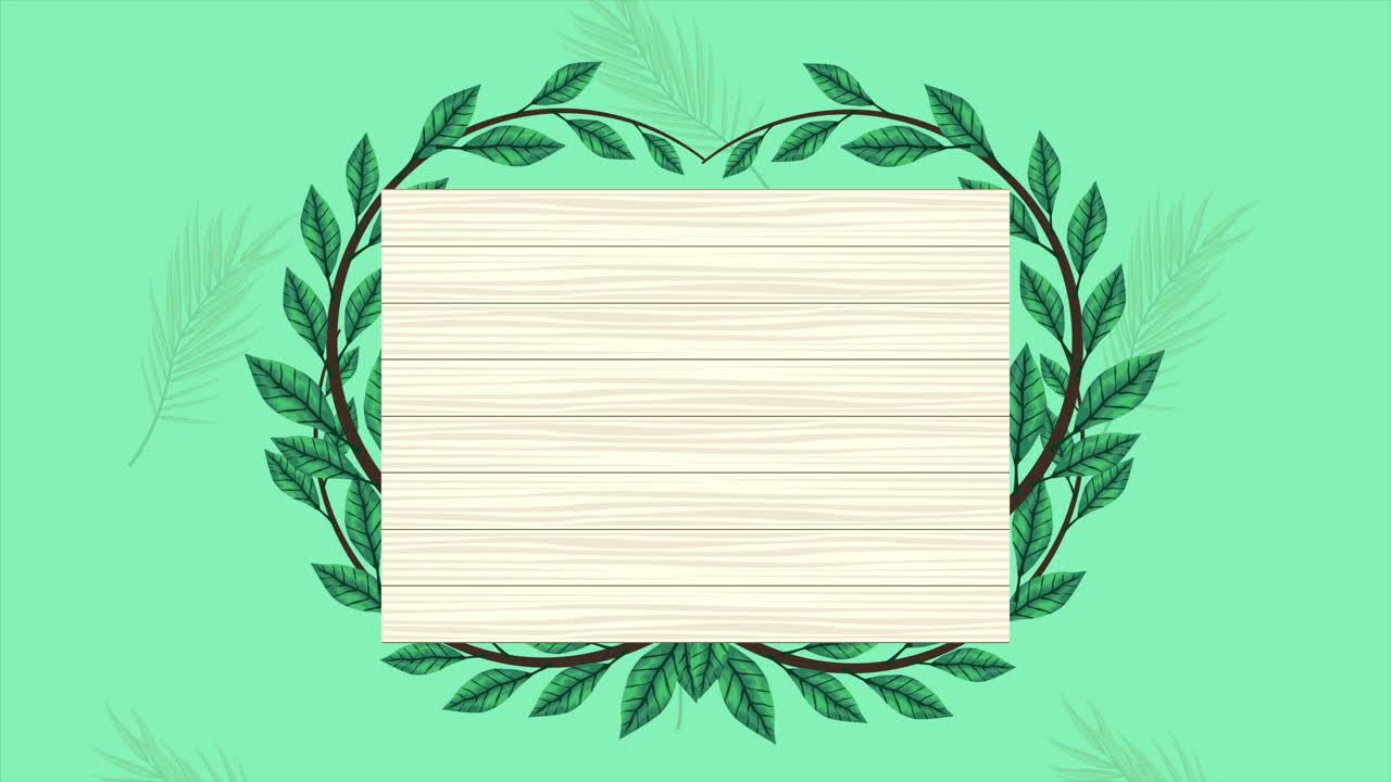 열대 이국적 인 잎 생태 애니메이션 꽃받침 왕관과 목조 사각형 프레임