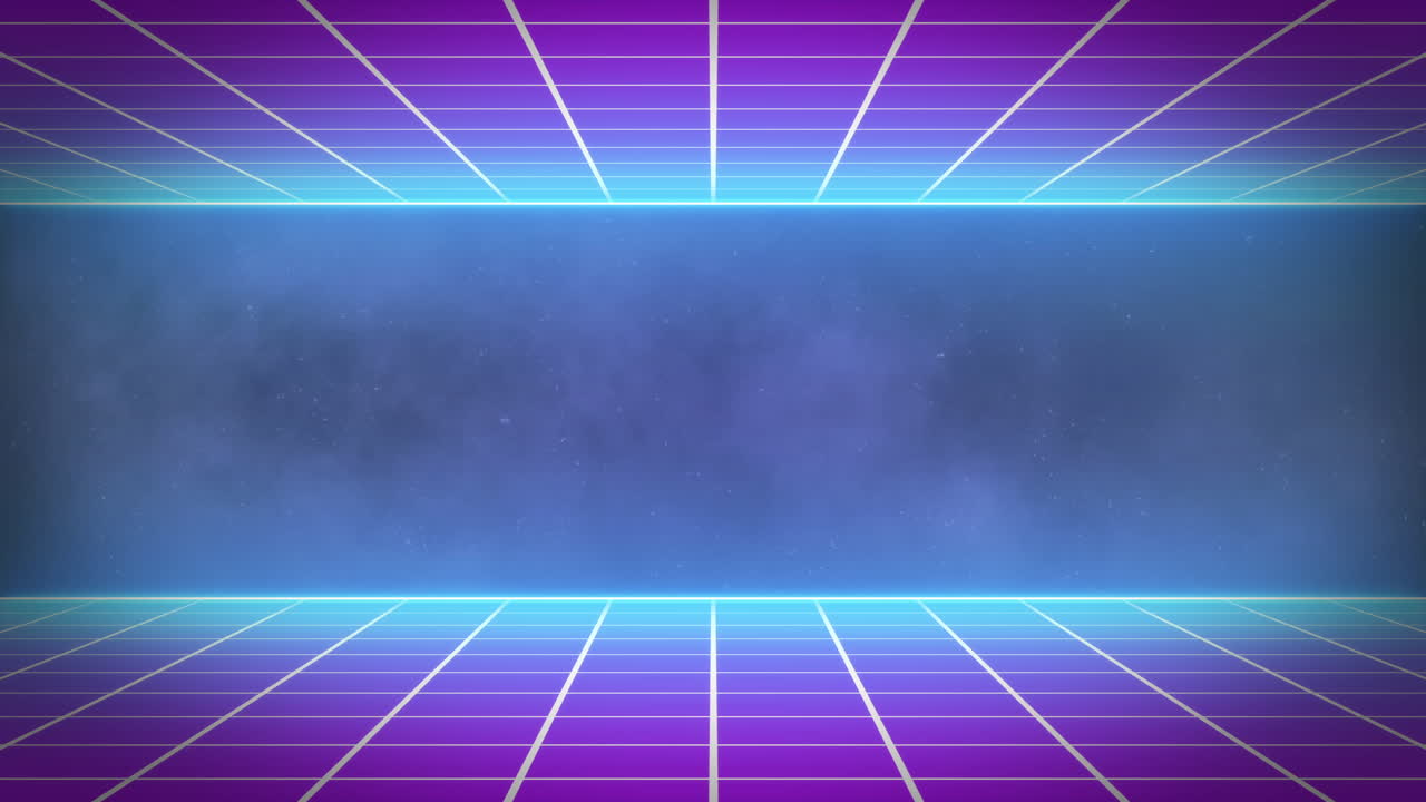 Animation of neon squares and clouds over black background