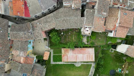 Birds eye view of rooftops in a historic and small mountain village in the south of france.