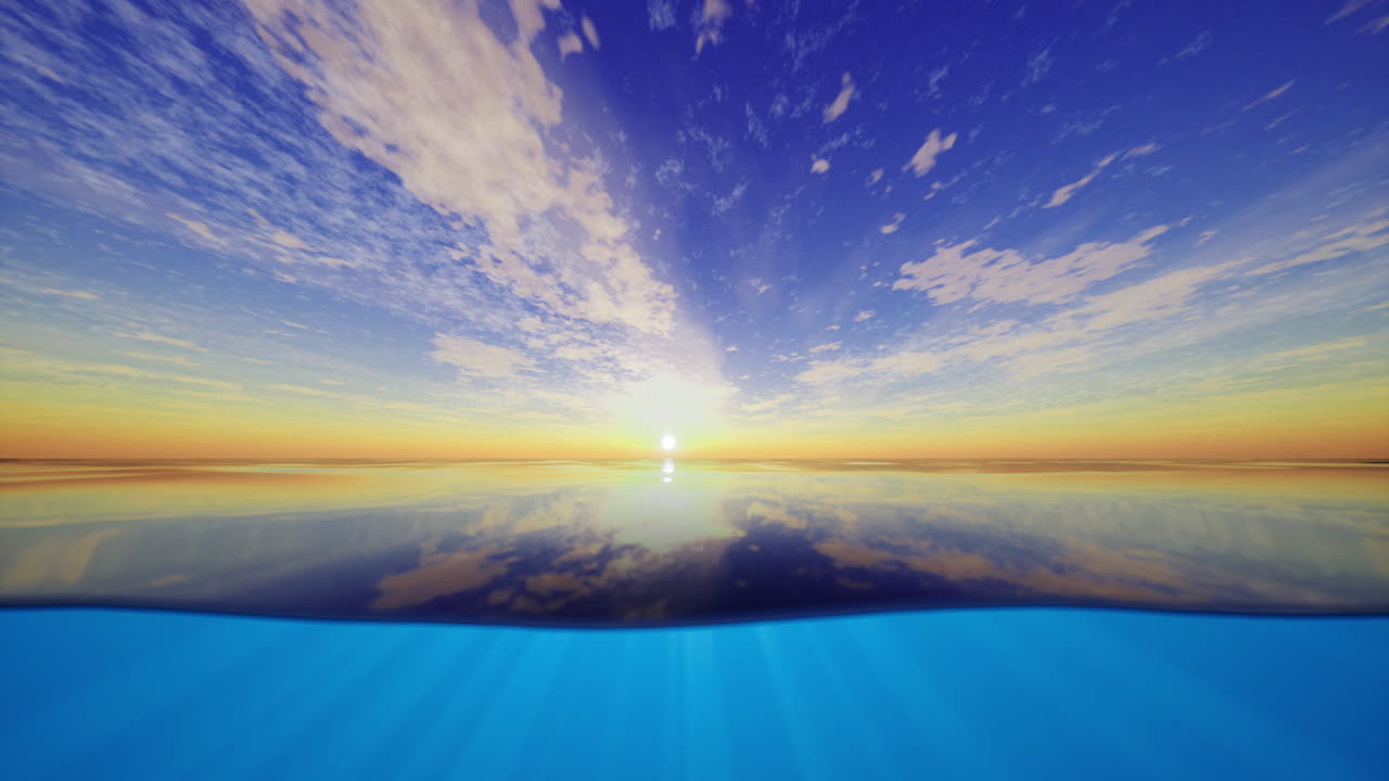 穏やかな水面に反射するカラフルな夕焼けが、静かな雰囲気を作り出します。