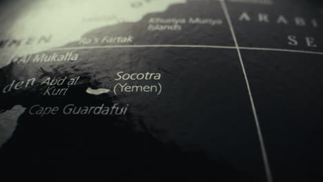 close-up of a world map, focusing on socotra (yemen)