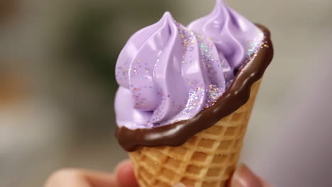 purple glitter soft serve ice cream cone