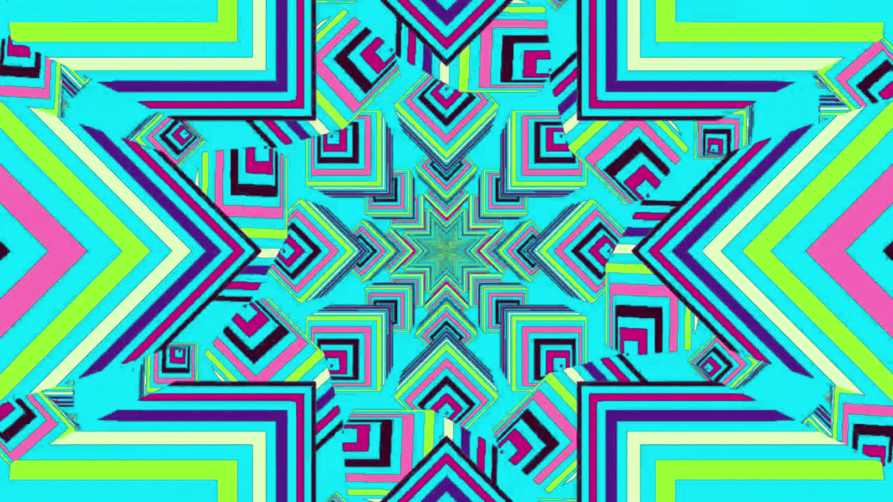 caleidoscopio de formas de estrellas de colores brillantes que se mueven hipnóticamente con un cambio sin fisuras