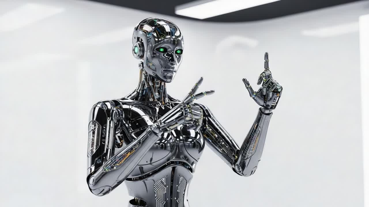 An Impressive Robotic Figure Demonstrates Advanced Motion and Intelligence in a Futuristic Environment, Showcasing Its Intricate Design and Technology