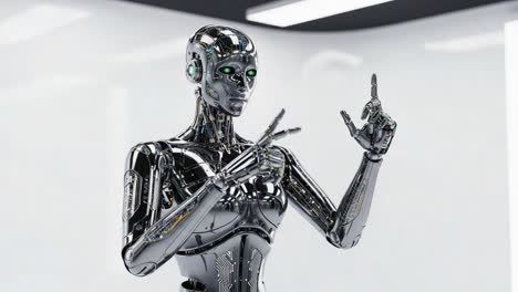 an impressive robotic figure demonstrates advanced motion and intelligence in a futuristic environment, showcasing its intricate design and technology