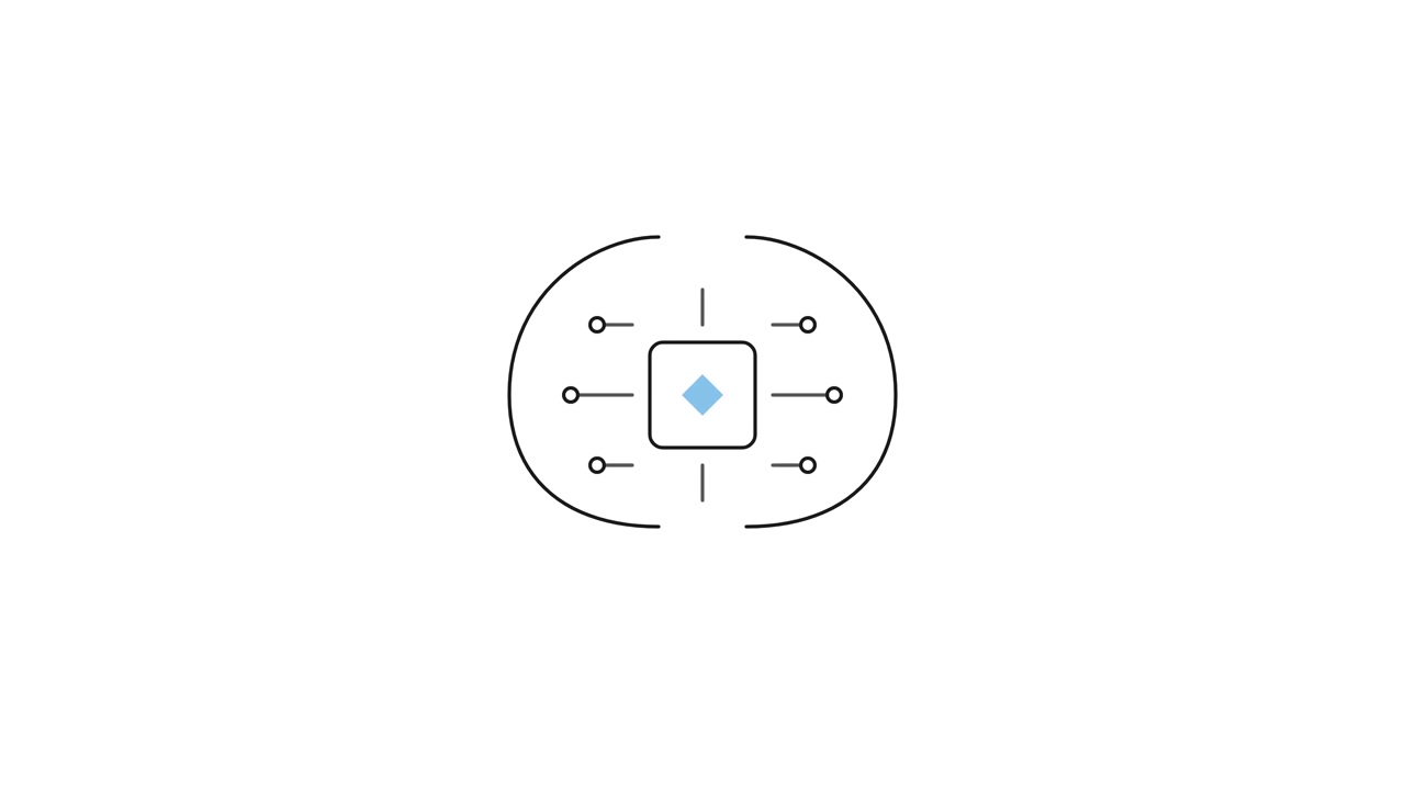 Animated Microchip Processor Icon with Connecting Data Lines
