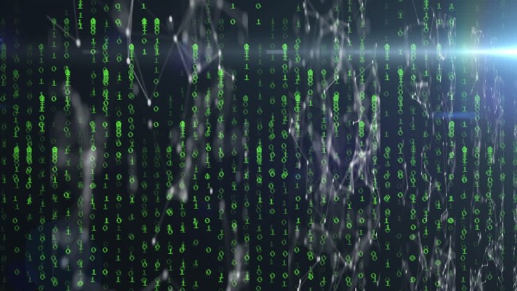 Animation of binary coding and data processing over network of connections