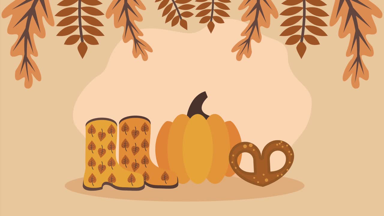 autumn boots and pumkin with pretzel