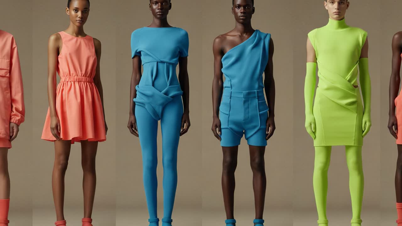 Fashion Showcase: Vibrant Colors and Stylish Silhouettes Transforming Modern Apparel in a Dynamic Ensemble of Contemporary Design Elements
