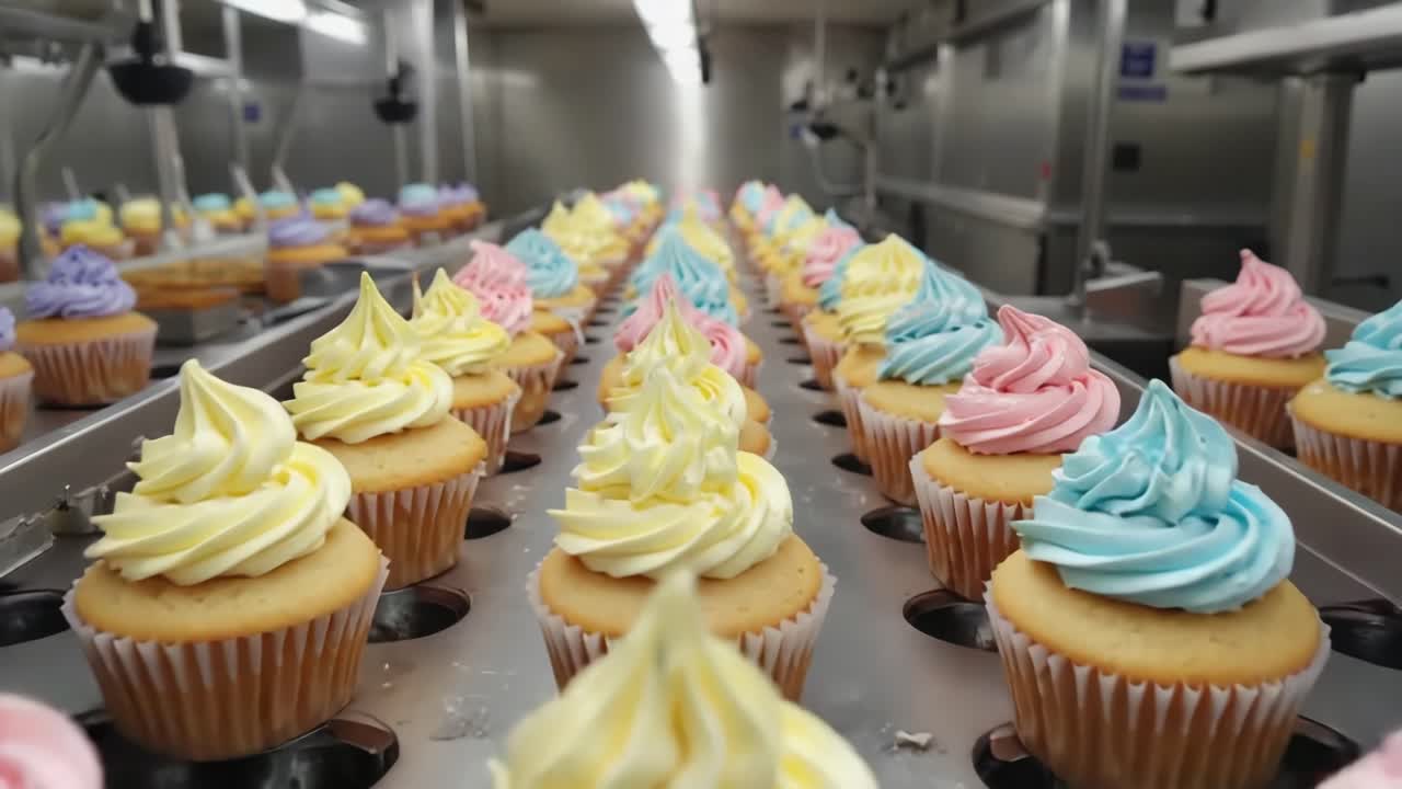 Rows of colorful cupcakes