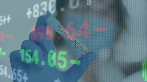 digital animation shows scientist with covid-19 vaccine, highlighting pandemic healthcare.