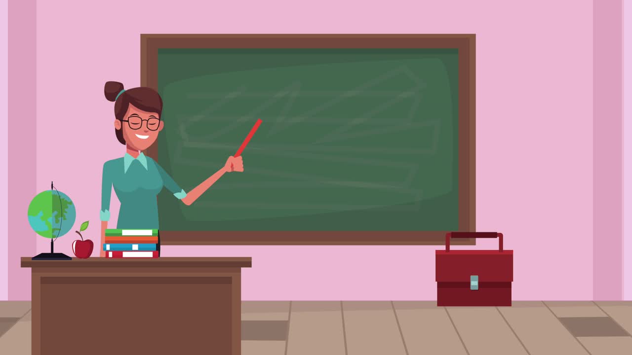 back to school animation with female teacher in classroom