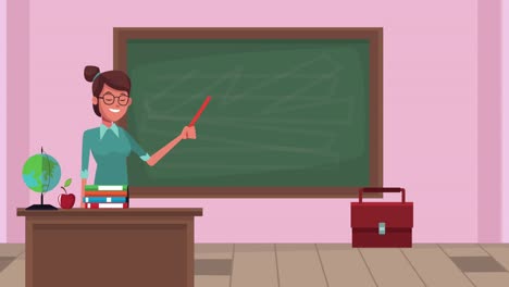 animación de regreso a la escuela con maestra en el aula