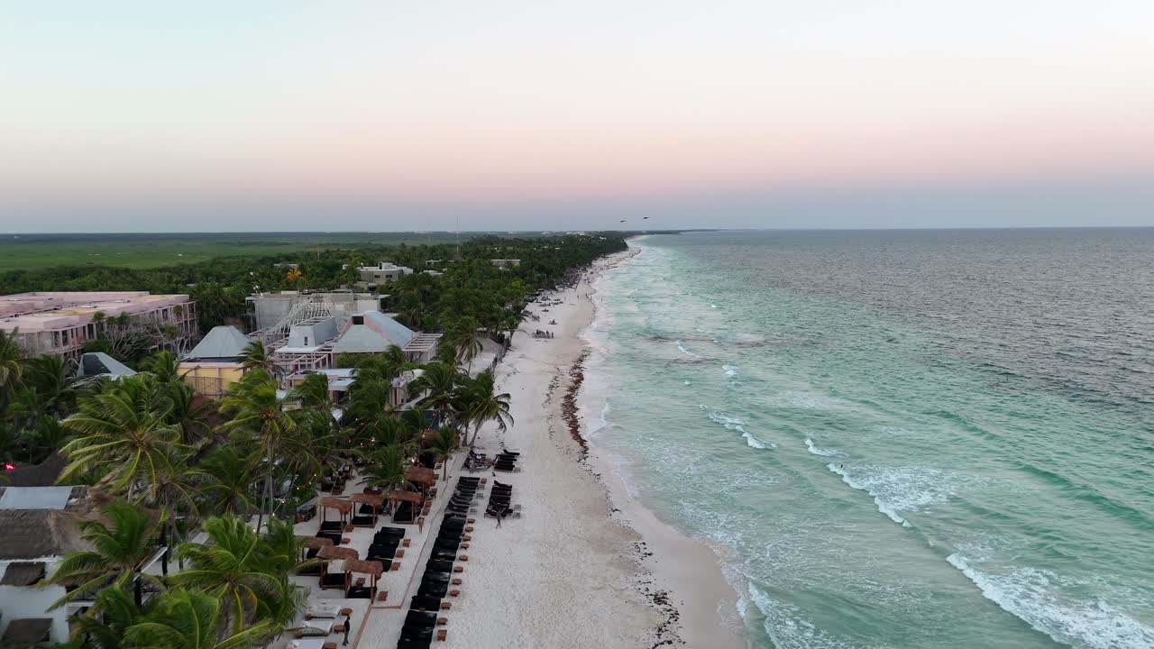 Turquoise Caribbean Sea Waves on Tulum Coast, Mexico