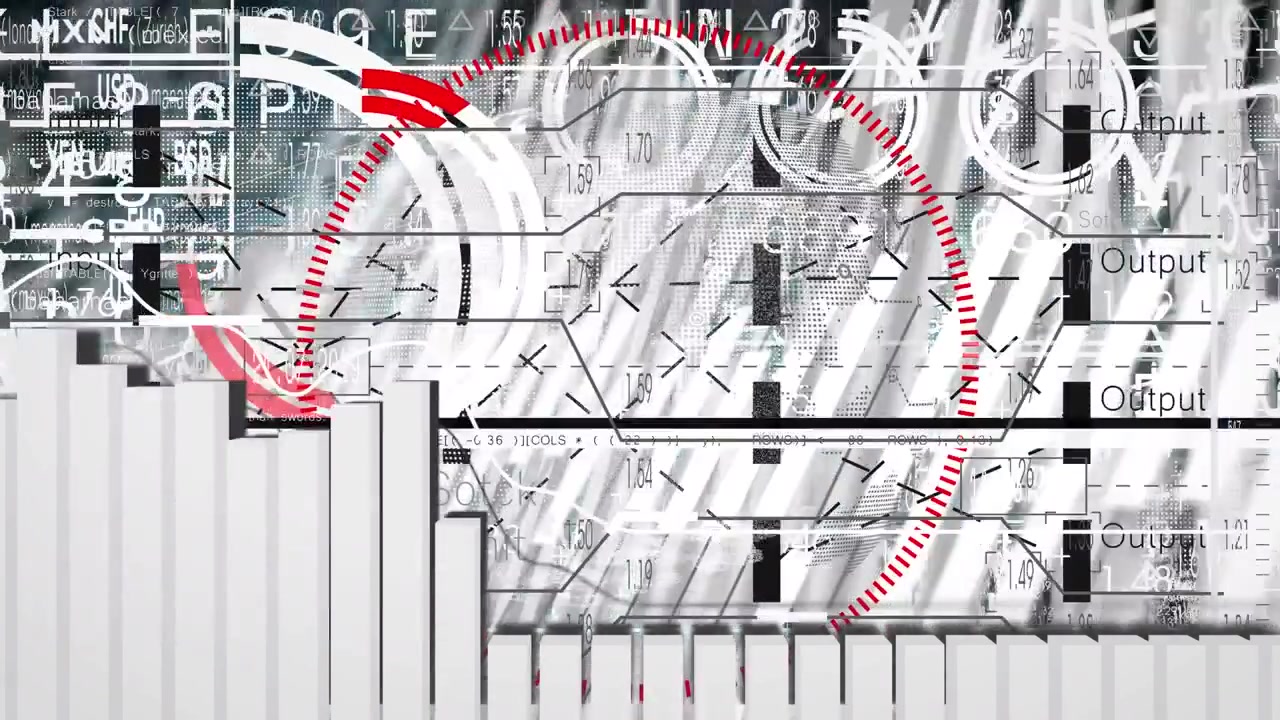 Animation of data processing over screen with glitch