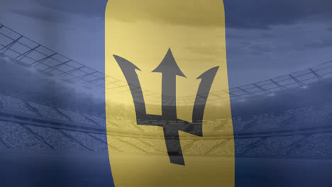 Animation-Der-Wehenden-Flagge-Von-Barbados-über-Einem-Sportstadion