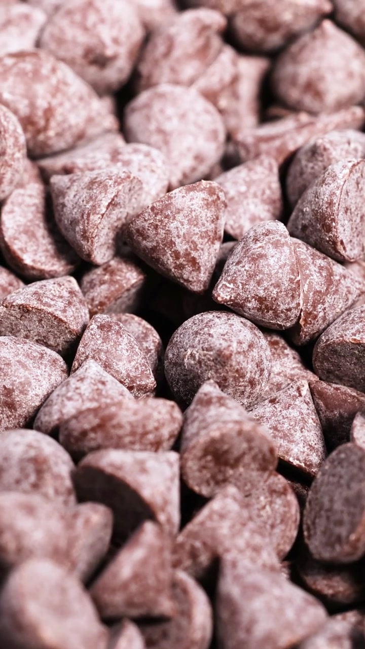 Detailed view of chocolate chips in motion